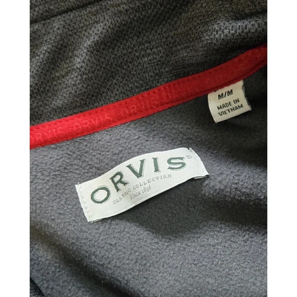 Mens ORVIS Gray Black Bonded Mesh Full Zip Fleece Casual Jacket Size Medium